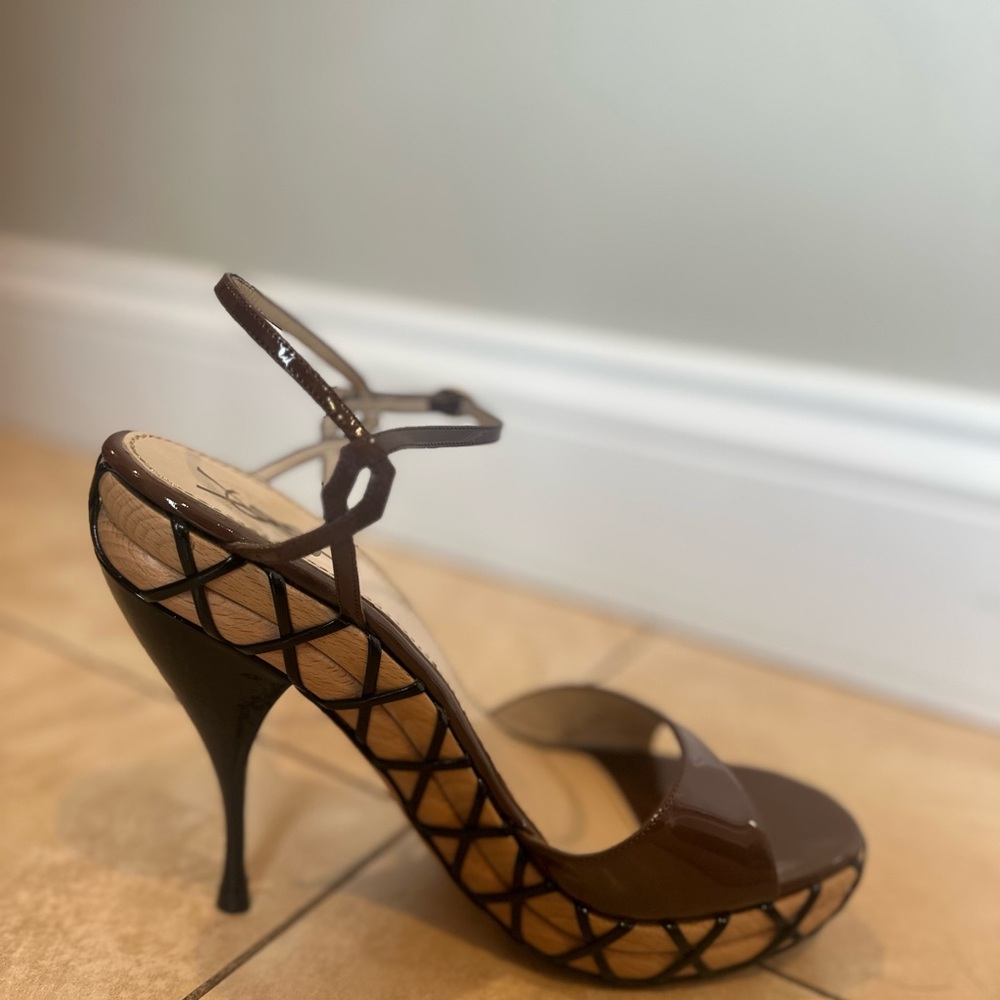 YSL Saint Laurent Brown and Black Strappy Heels - Picture 4 of 6
